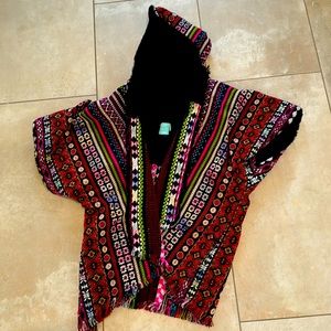 Judith March Embroidered Poncho with fur
